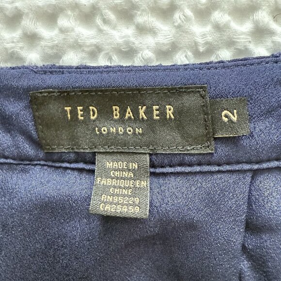 Ted Baker Tieri Embroidered Layered Mini Skirt Navy Blue Size 2 Preppy Coastal - Picture 6 of 9